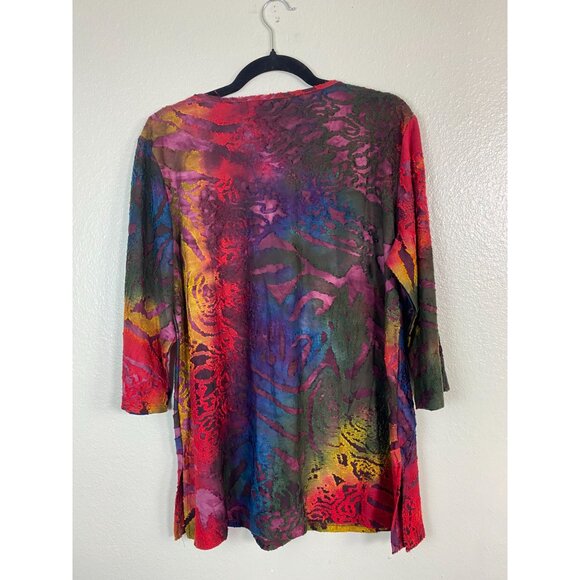 Creation Vibrant Abstract Womens Tunic Top size Large Stretch Artsy Lagenlook - Picture 2 of 15